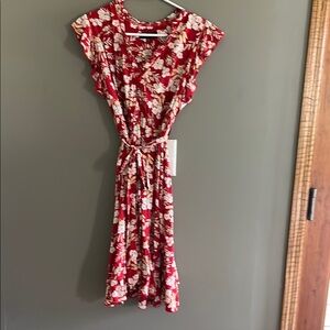 Papillon Blanc Red and White Pleated Midi Sundress